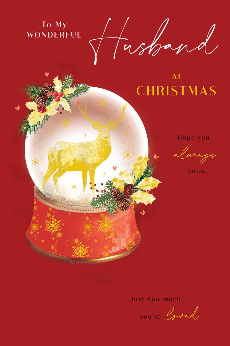 Christmas Card To Wonderful Husband Large Snow Globe Stag Reindeer 15x23cm