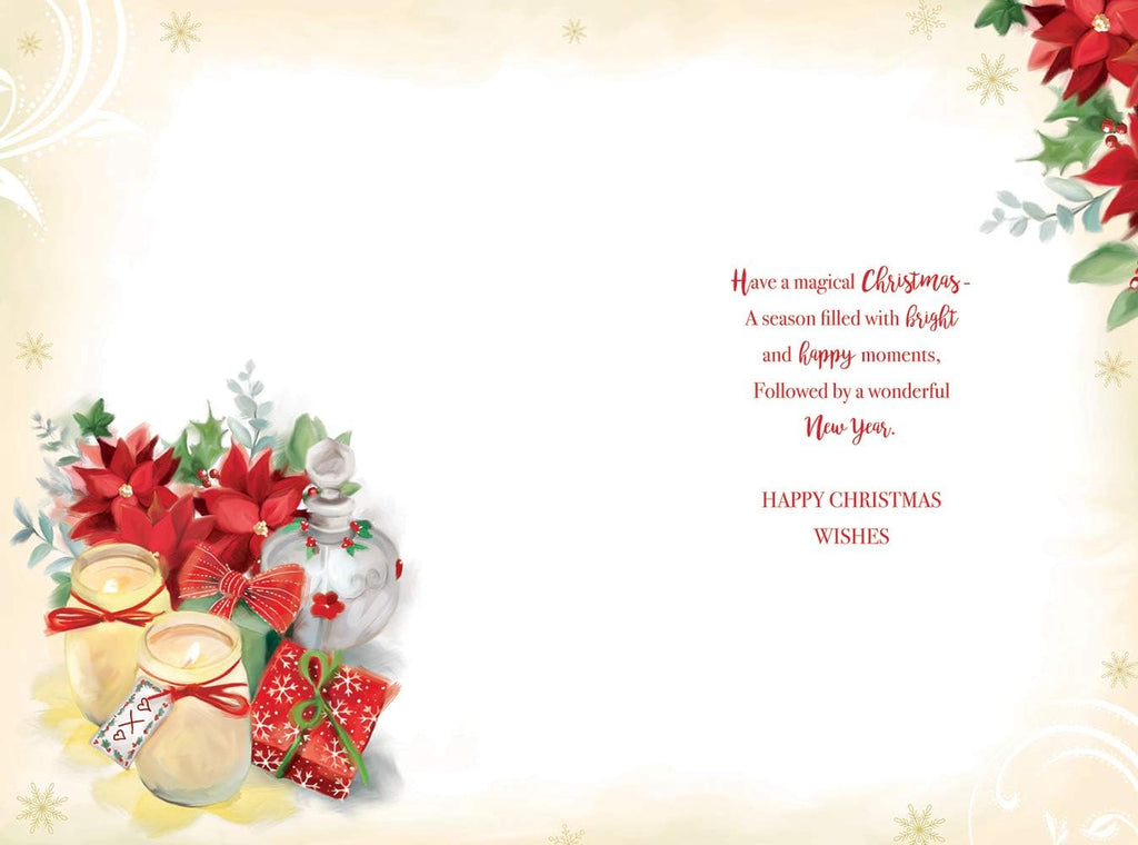 Nanna Christmas Card Gifts Candles Poinsettia & Holly Design Lovely Verse