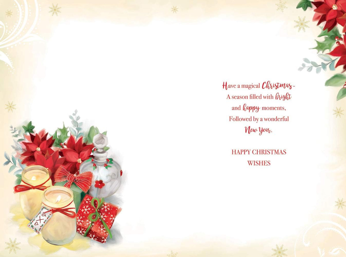 Nanna Christmas Card Gifts Candles Poinsettia & Holly Design Lovely Verse