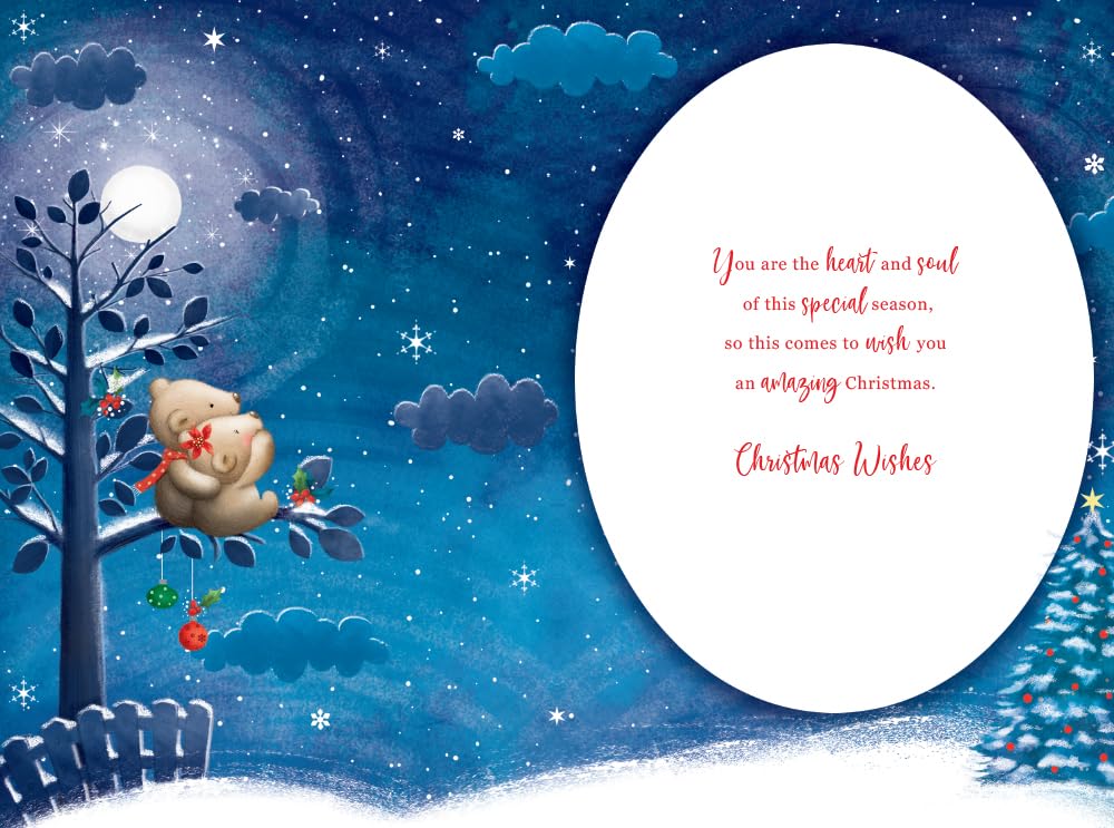 Both Of You Christmas Card Cute Bears Cuddling Tree Santa 9" x 6" Lovely Verse