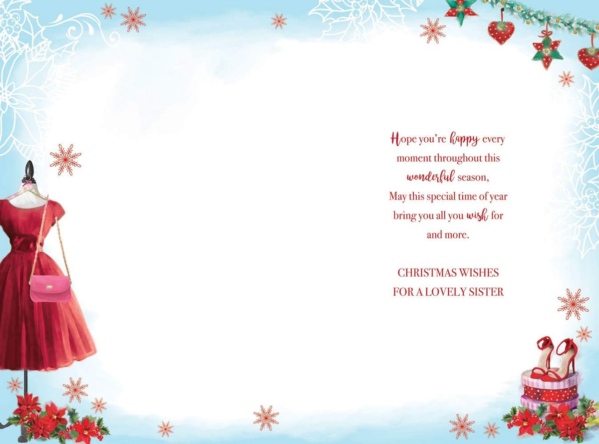 Special Sister Christmas Card Dress Shoes Boxes & Bag Design Lovely Verse