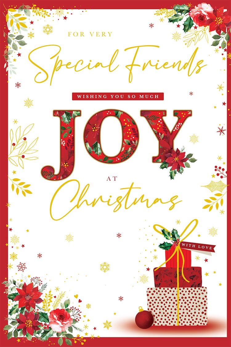 Special Friends Christmas Card Modern Gifts JOY Baubles 7.5" x 5" Lovely Verse