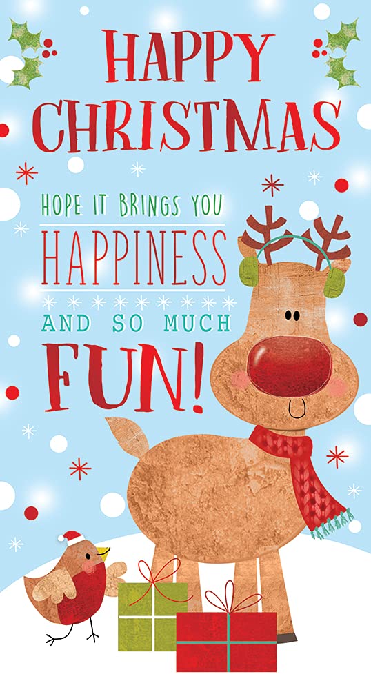 Open Christmas Card Happy Christmas Happiness & Fun Rudolf Bright Design
