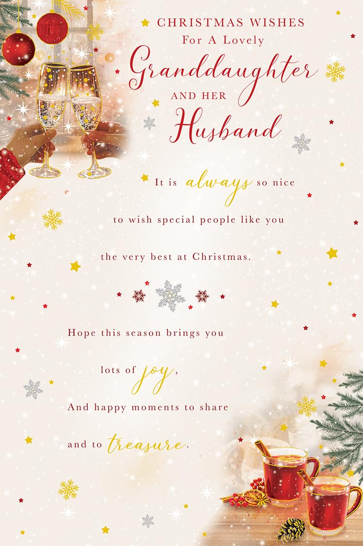 Christmas Card Lovely Granddaughter & Husband Large Glasses 15x23cm