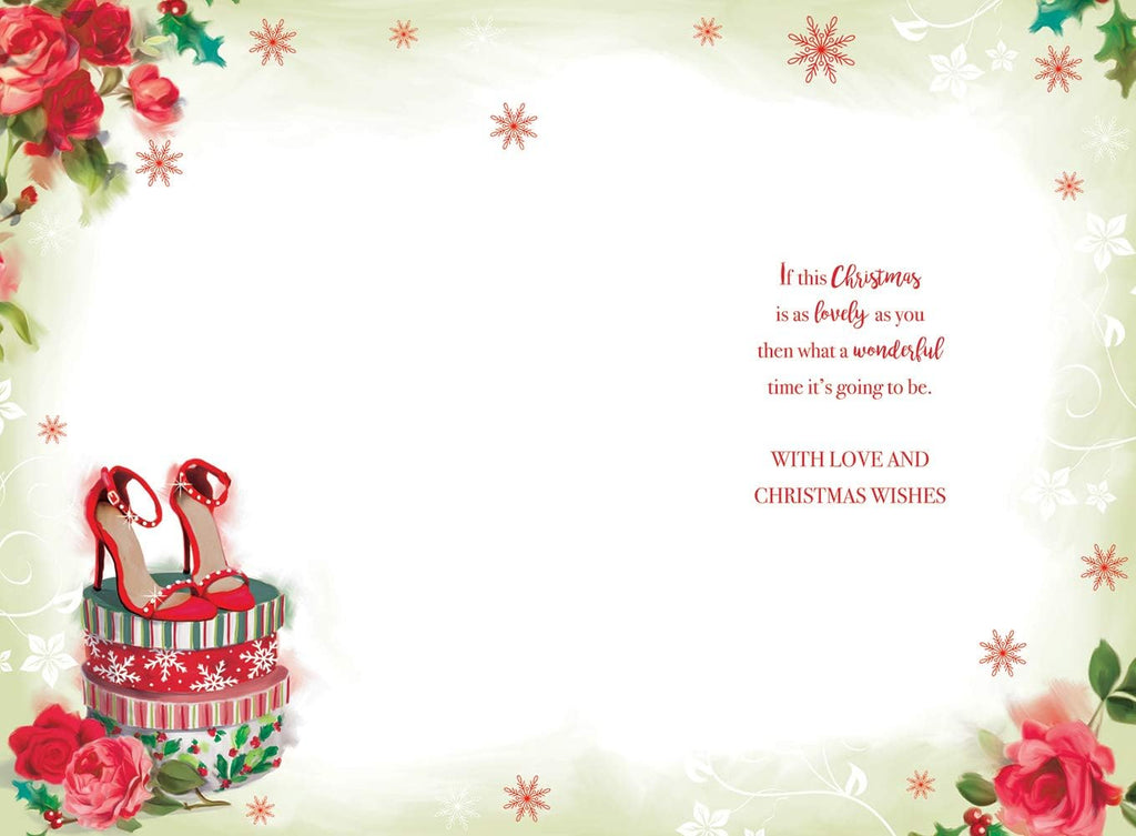 Special Mam Christmas Card Shoes Boxes Flowers & Holly Design Lovely Verse