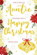 Auntie Christmas Card Modern Bauble Poinsettia 7.5" x 5" Lovely Verse