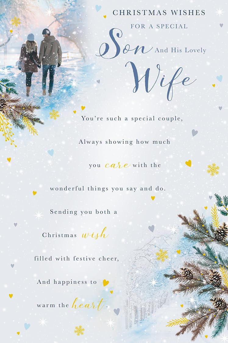 Christmas Card Special Son & Wife Large Couple Snow Scene 15x23cm