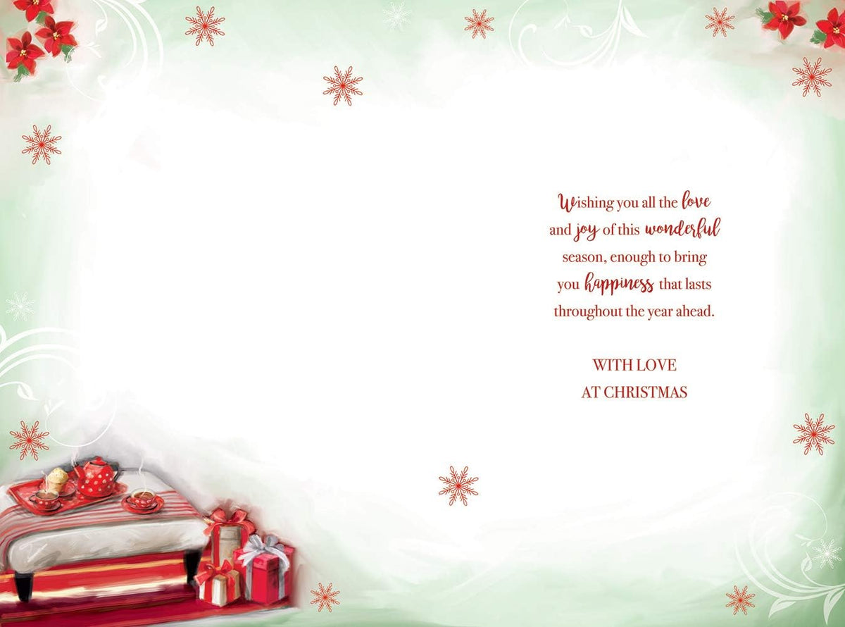 Brother & Sister In Law Christmas Card Open Fire Mantle Tea Design Lovely Verse