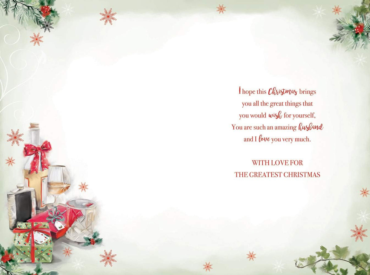 Husband Christmas Card Brandy Hip Flask & Gifts Design Lovely Verse