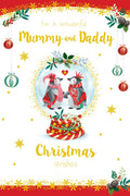 Mummy & Daddy Christmas Card Modern Penguin Snowglobe 7.5" x 5" Lovely Verse