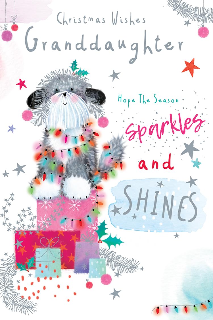 Granddaughter Christmas Card Modern Cute Dog Gifts  7.5" x 5" Lovely Verse