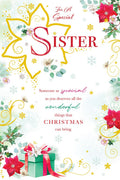 Christmas Card To Special Sister Large Gold Poinsettia Gift 15x23cm