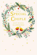 Special Couple Christmas Card Modern Wreath Robins 9" x 6" Lovely Verse