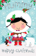 Mummy Christmas Card Cute Girl Robin Puffin & Polar Bear Design Lovely Verse