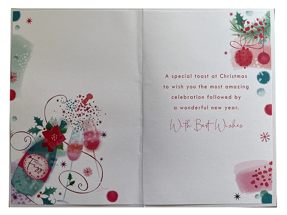 Wonderful Friend Christmas Card Champagne & Glasses Design Lovely Verse