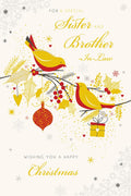Sister & Brother in Law Christmas Card Modern Robins 9" x 6" Lovely Verse