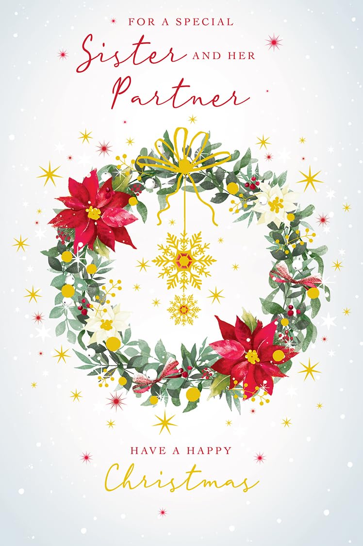 Christmas Card Special Sister & Partner Large Floral Wreath 15x23cm