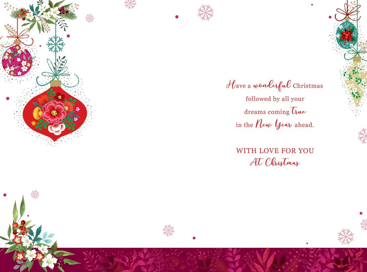 Granddaughter Christmas Card With Love Baubles Design  Lovely Verse