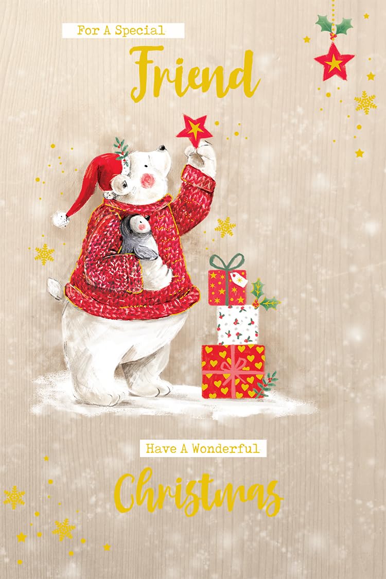 Friend Christmas Card Modern Cute Polar Bear Gifts 7.5" x 5" Lovely Verse