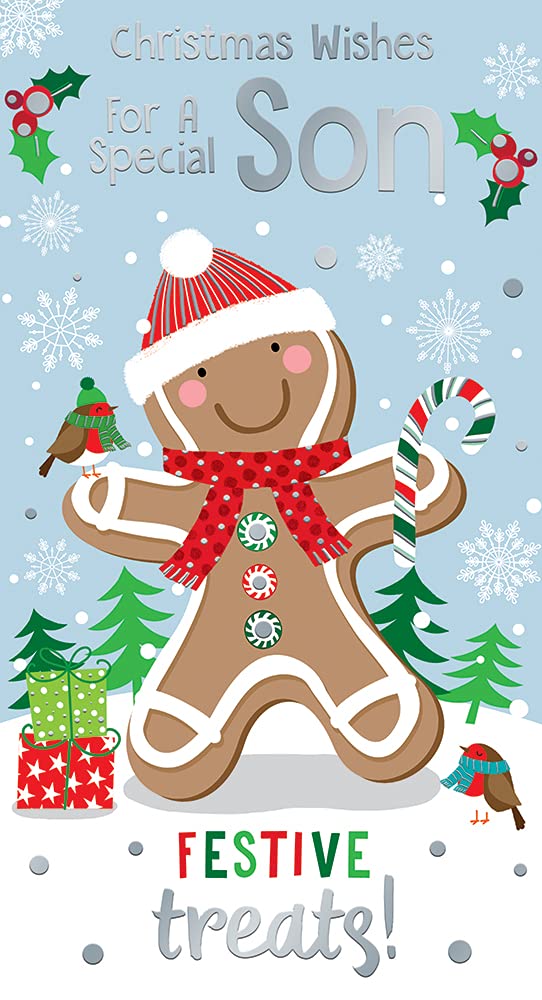 Son Christmas Card Gingerbread Festive Treats Bright Design
