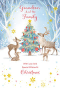 Christmas Card Special Grandson & Family Large Festive Deer Tree 15x23cm