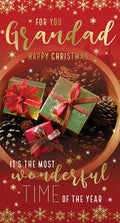 Grandad Christmas Card At Christmas Gifts & Pine Cones Bright Design