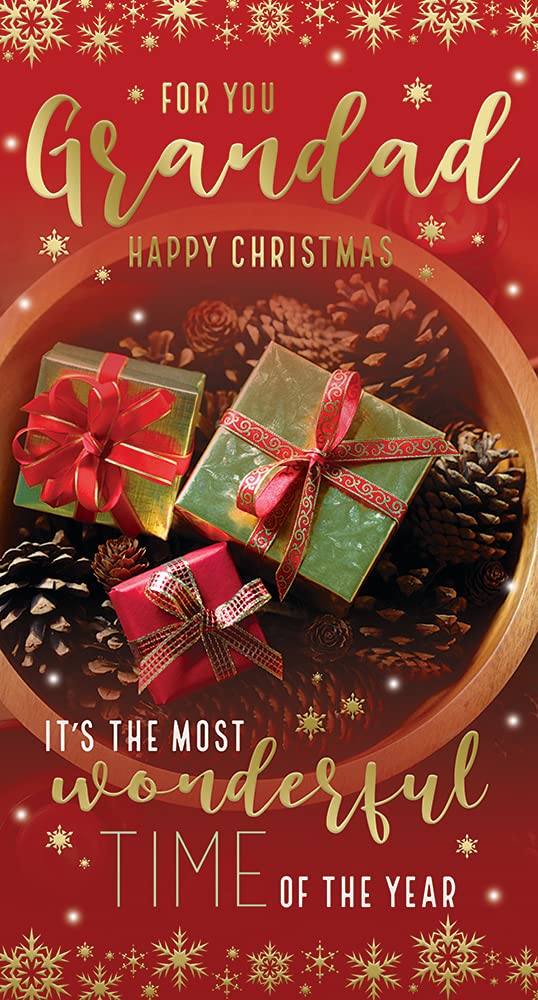 Grandad Christmas Card At Christmas Gifts & Pine Cones Bright Design