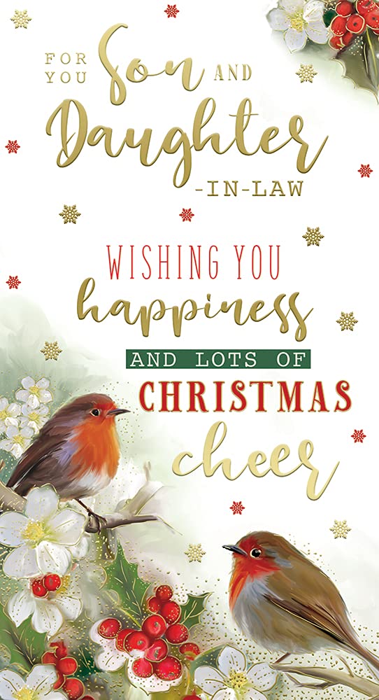 Son & Daughter In Law Christmas Card Happiness & Cheer Bright Design