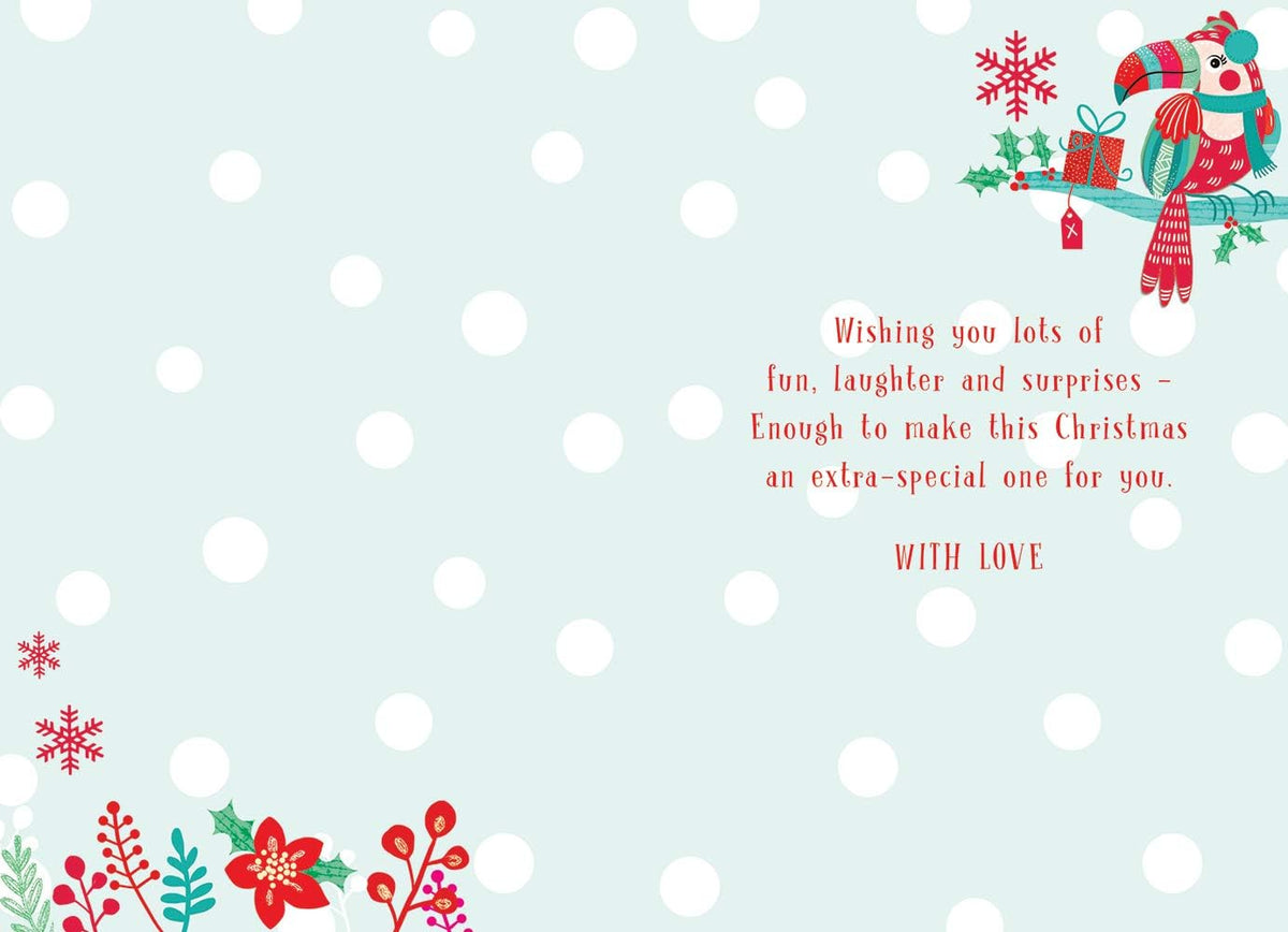 Cousin Christmas Card Toucan & Present Design Lovely Verse