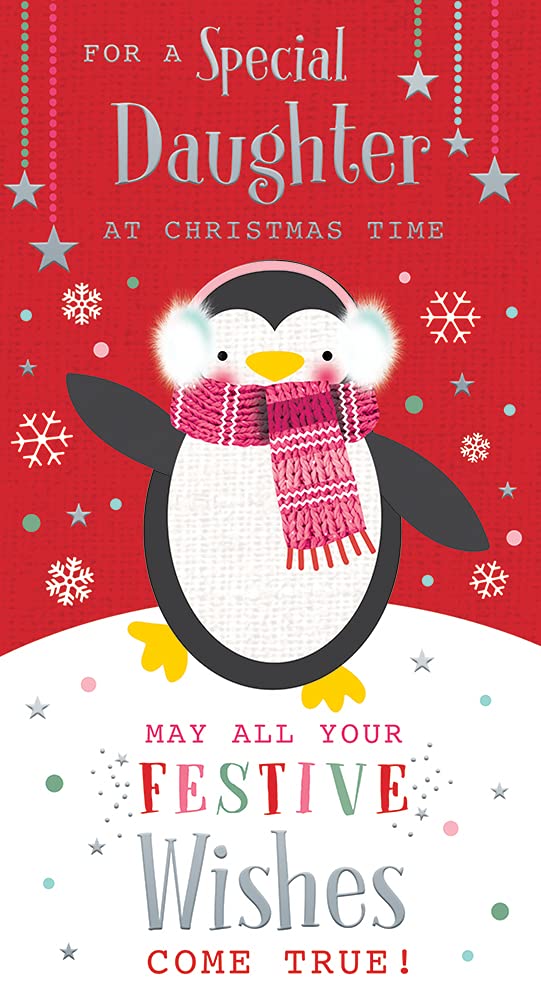 Daughter Christmas Card At Christmas Time Penguin Bright Design