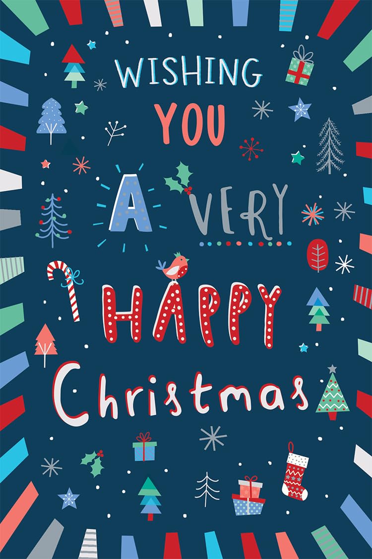 Open Christmas Card Happy Christmas Holly Tree 7.5" x 5" Lovely Verse
