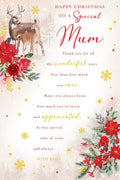 Christmas Card To Special Mum Large Deer Snow Scene Floral Festive 15x23cm