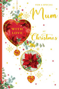 Mum Christmas Card Traditional Baubles Poinsettia 9" x 6" Lovely Verse