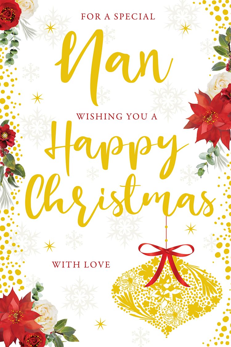 Nan Christmas Card Modern Bauble Poinsettia 7.5" x 5" Lovely Verse