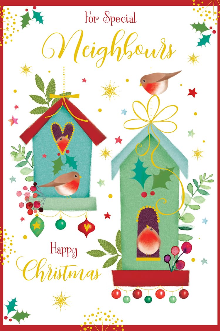 Special Neighbours Christmas Card Modern Bird House 7.5" x 5" Lovely Verse