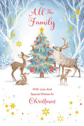 Christmas Card To All The Family Large Reindeer Snow Scene 15x23cm