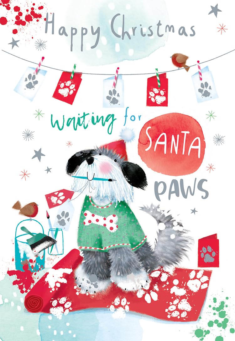 Open Christmas Card Cute Painting Dog 7.5" x 5" Lovely Verse