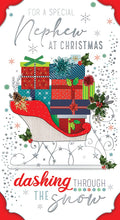 Nephew Christmas Card At Christmas Sleigh Presents Bright Design