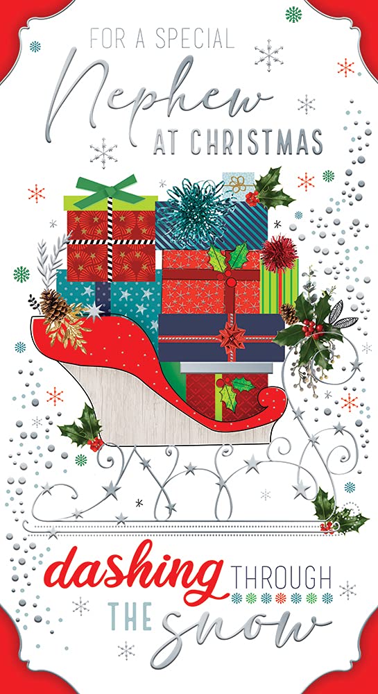 Nephew Christmas Card At Christmas Sleigh Presents Bright Design