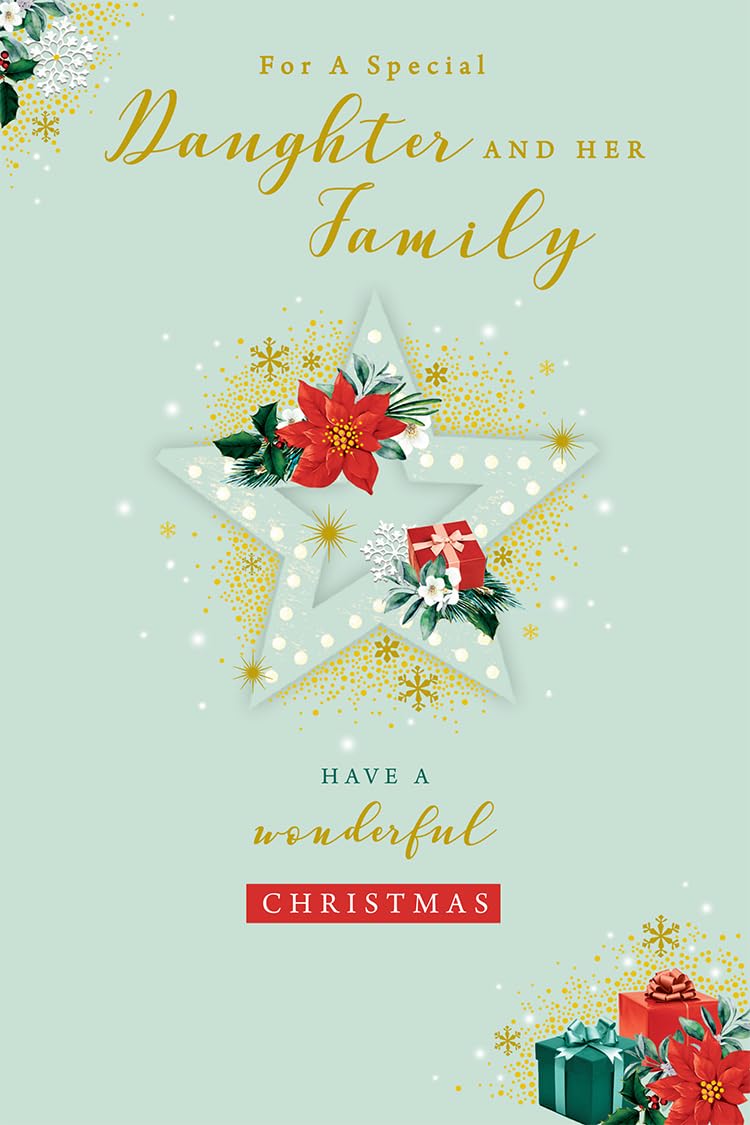 Daughter & Family Christmas Card Modern Star Gifts 9" x 6" Lovely Verse