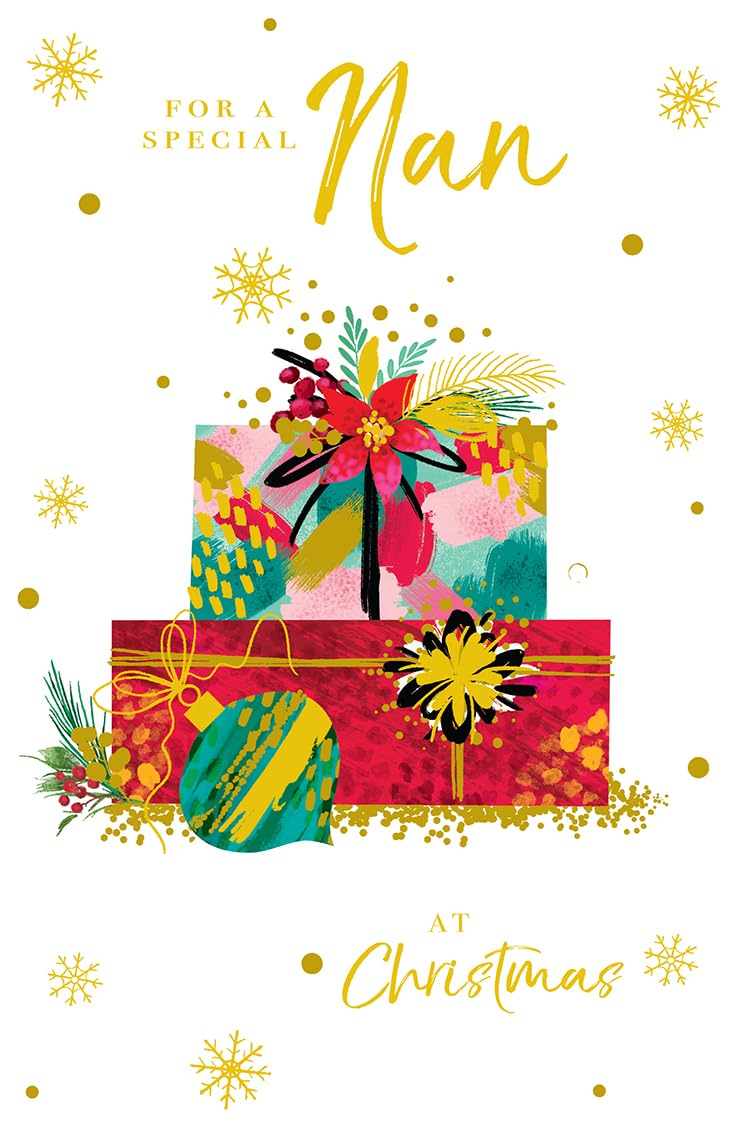 Nan Christmas Card Modern Gifts Baubles Poinsettia 9" x 6" Lovely Verse