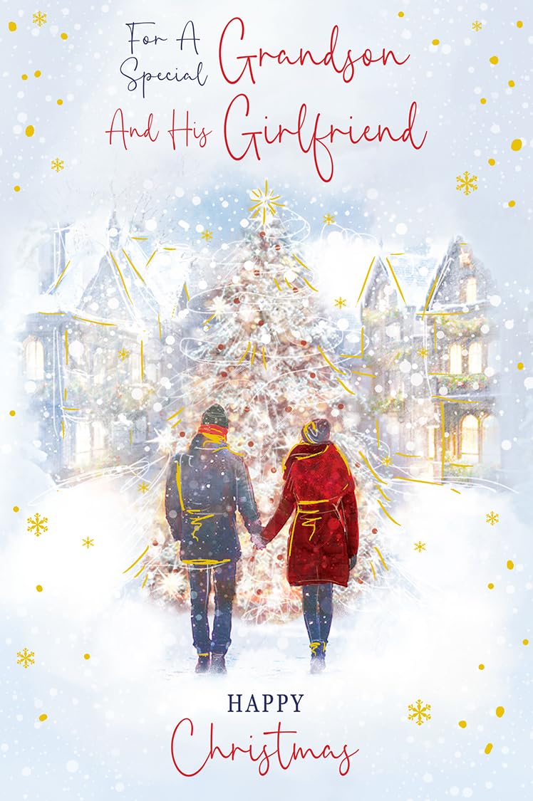 Christmas Card Special Grandson & Girlfriend Large Couple Tree 15x23cm