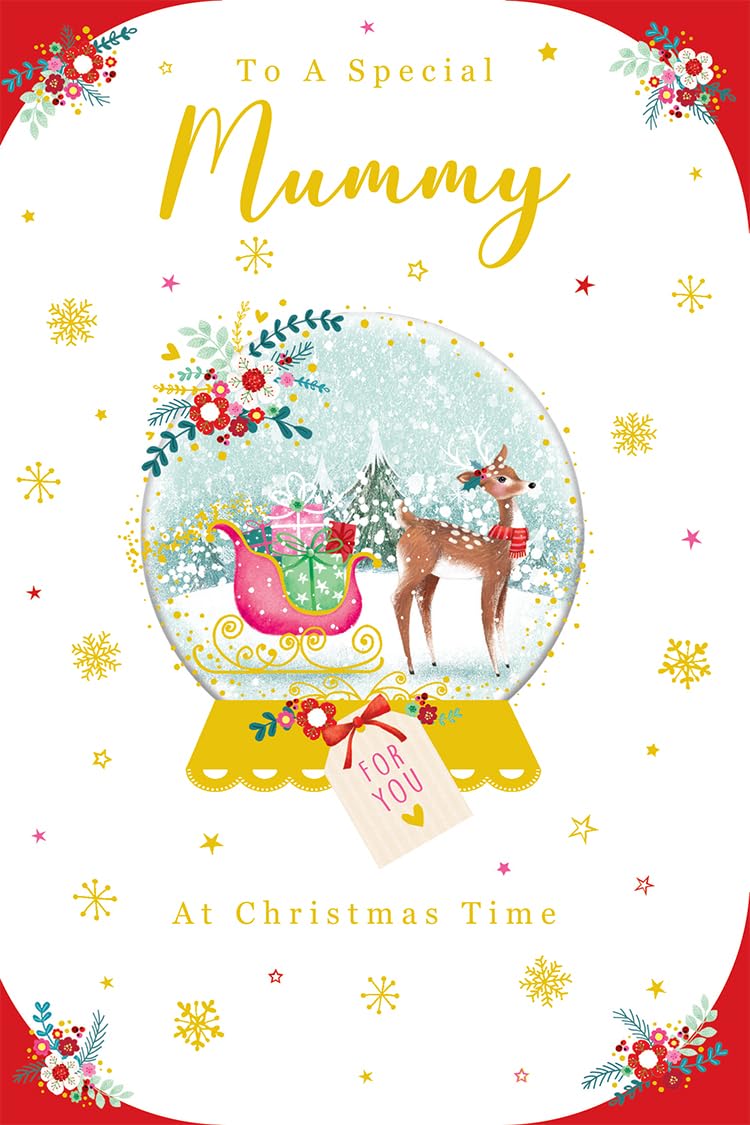 Mummy Christmas Card Modern Sleigh Snowglobe 7.5" x 5" Lovely Verse