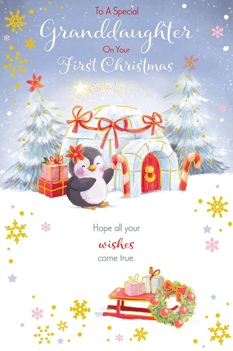 1st Christmas Card Special Granddaughter 1st Christmas Igloo Penguin 15x23cm