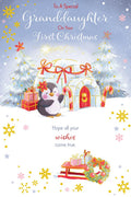 1st Christmas Card Special Granddaughter 1st Christmas Igloo Penguin 15x23cm