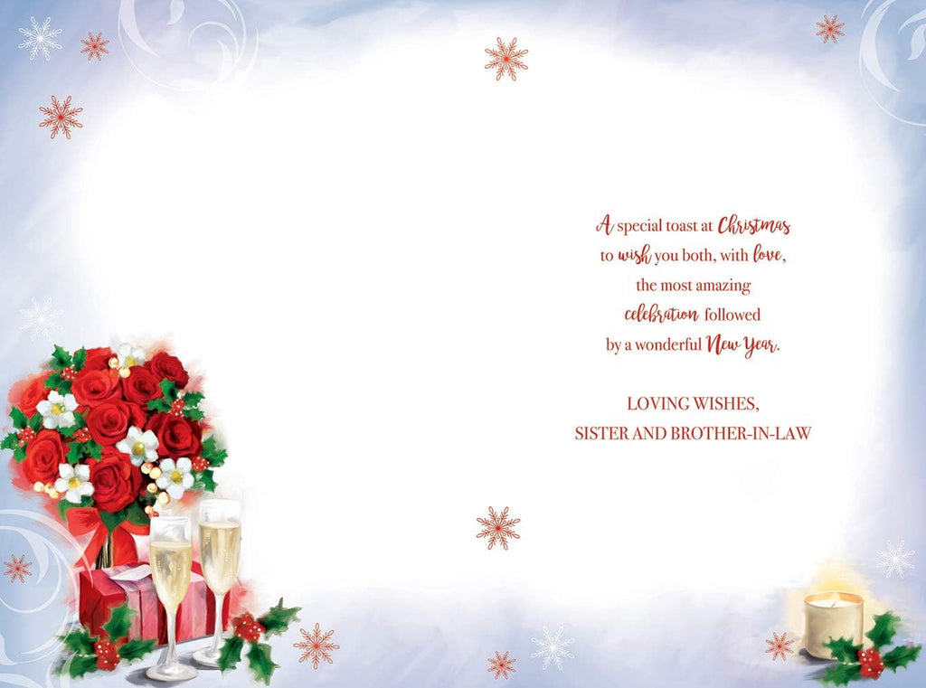 Sister & Brother In Law Christmas Card Roses Champagne Gift Design Lovely Verse