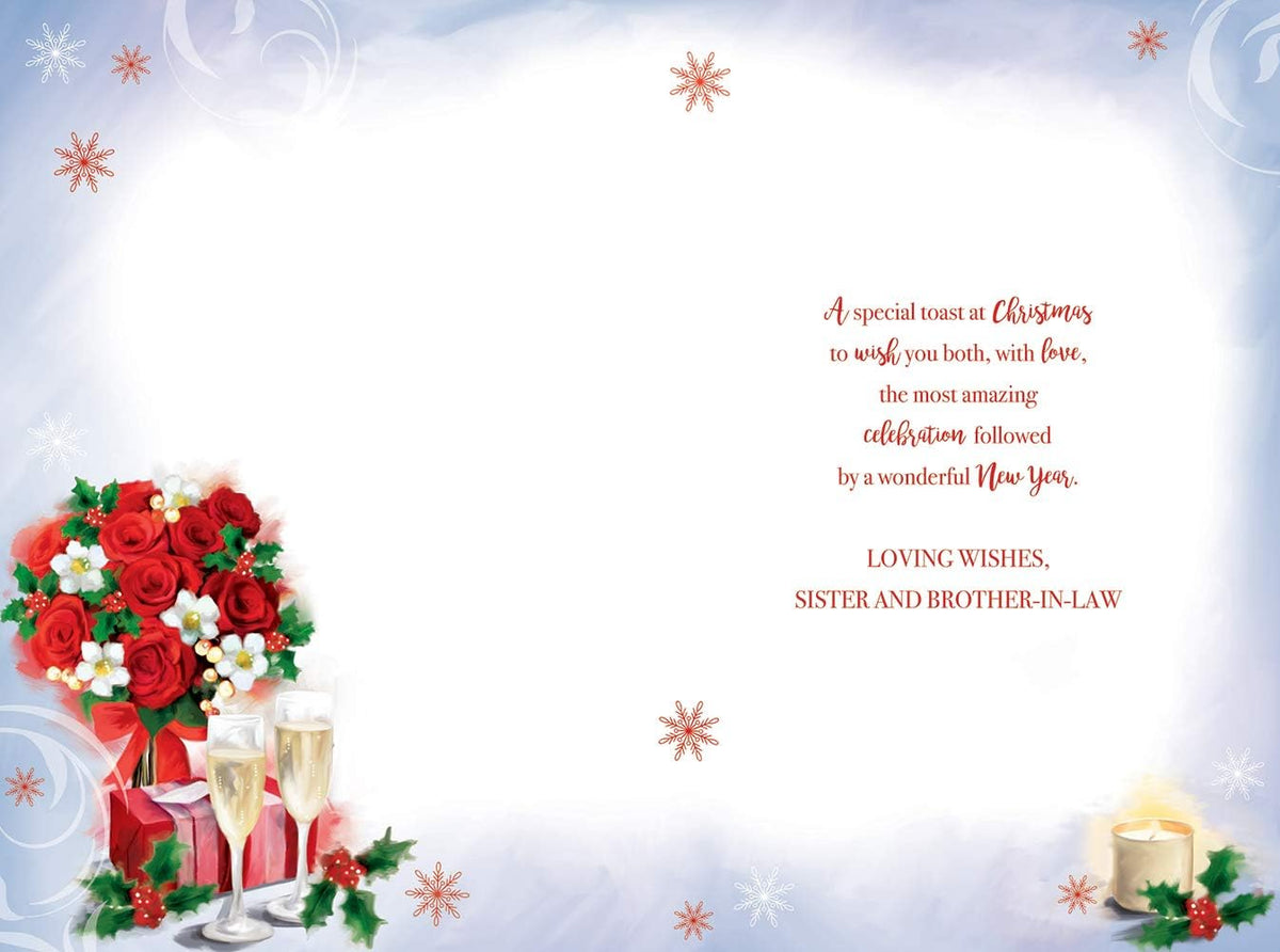 Sister & Brother In Law Christmas Card Roses Champagne Gift Design Lovely Verse