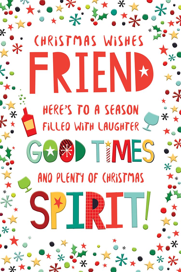 Friend Christmas Card Modern Wine Spirit Holly 9" x 6" Lovely Verse