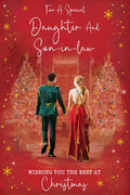 Christmas Card Daughter & Son In Law Large Couple Trees Red 15x23cm