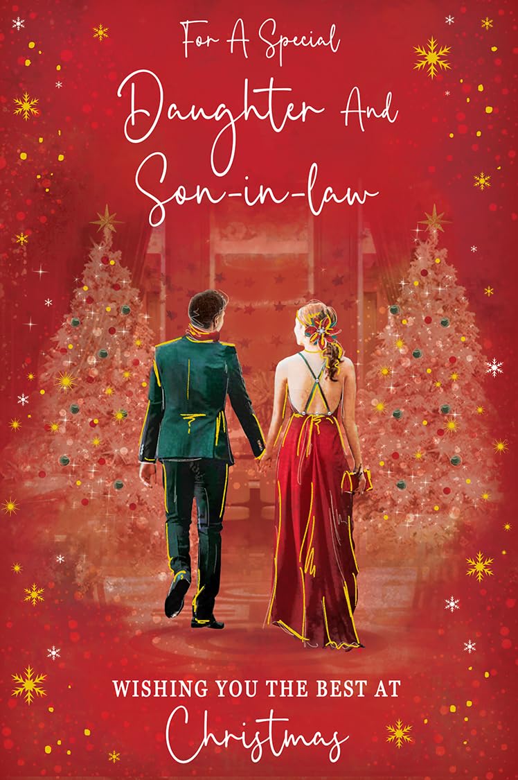 Christmas Card Daughter & Son In Law Large Couple Trees Red 15x23cm